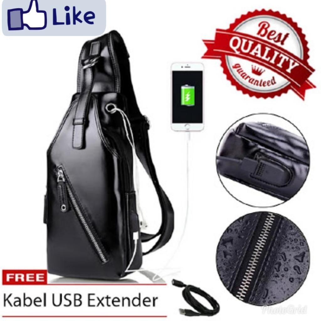 Tas Selempang Pria Kulit/Sling Bag Premium Leather with USB CS KU-01