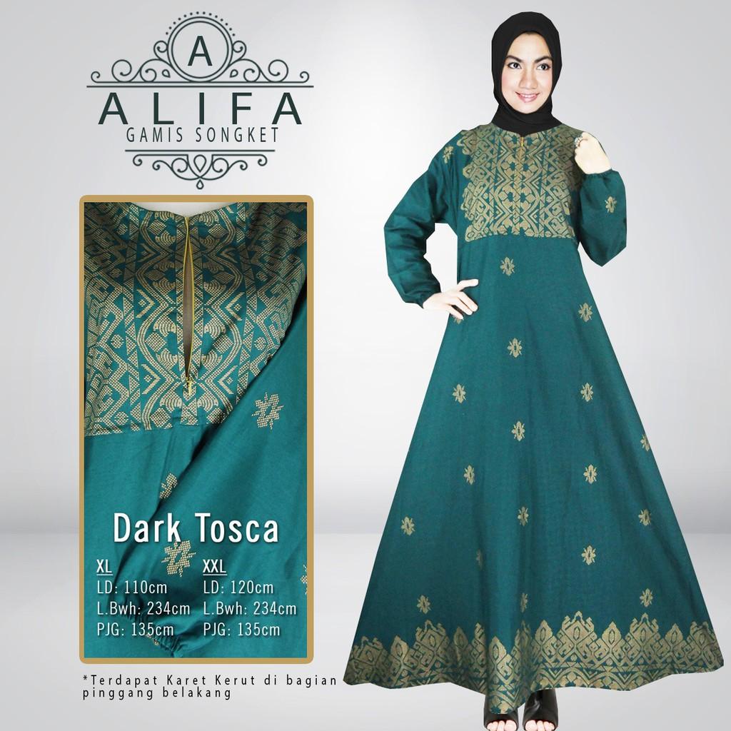 GAMIS JUMBO ALIFA ORIGINAL GAMIS BIG SIZE/ Gamis cantik motif songket - Hijau Tosca