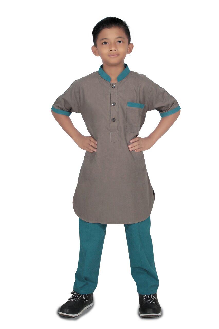 Setelan baju koko Anak pria lengan pendek- umur 1-12 tahun-Kode E02-abu tua tosca