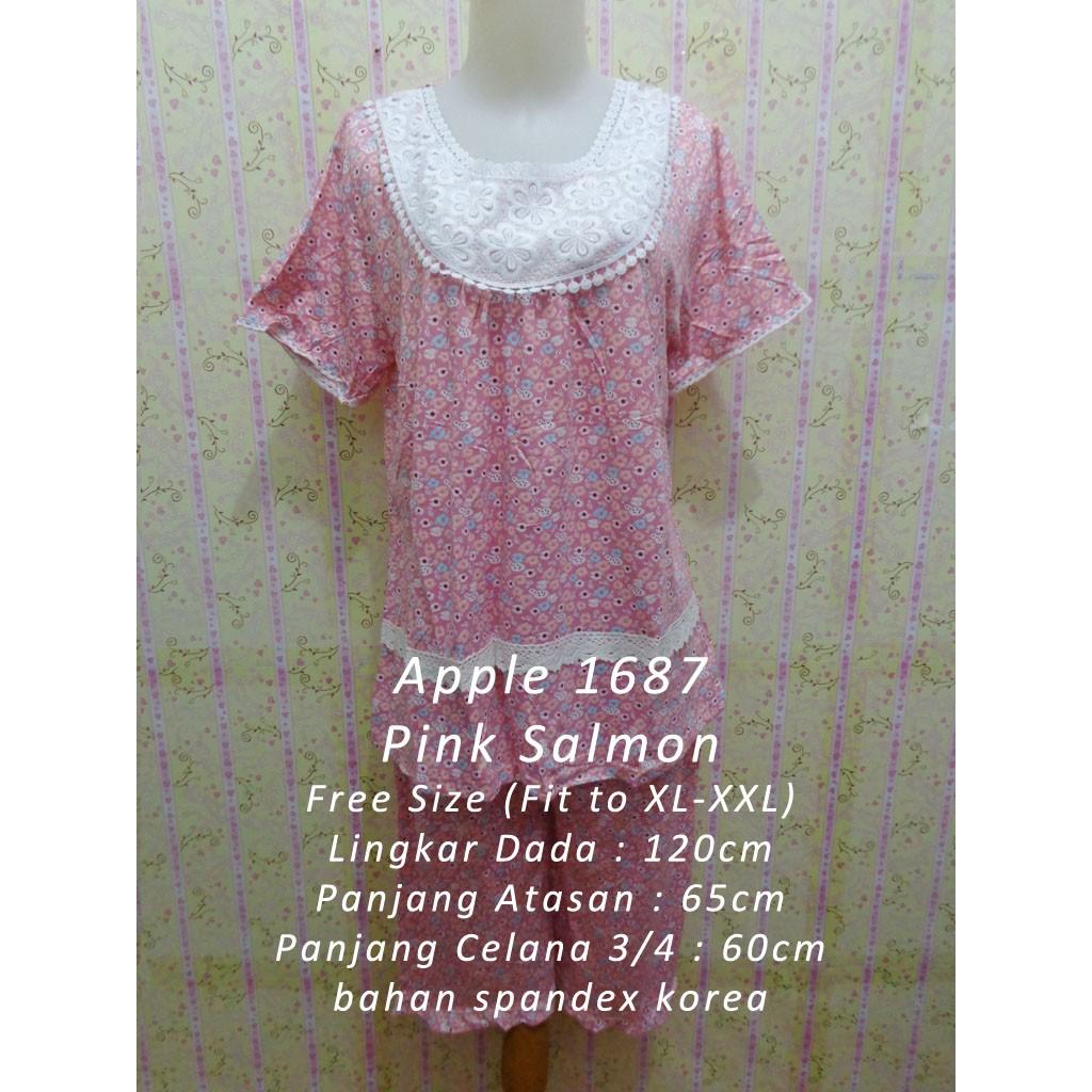Piyama Renda Spandex Korea Stelan Celana 3/4 Baju Tidur Lengan Pendek Wanita Dewasa Murah Grosir