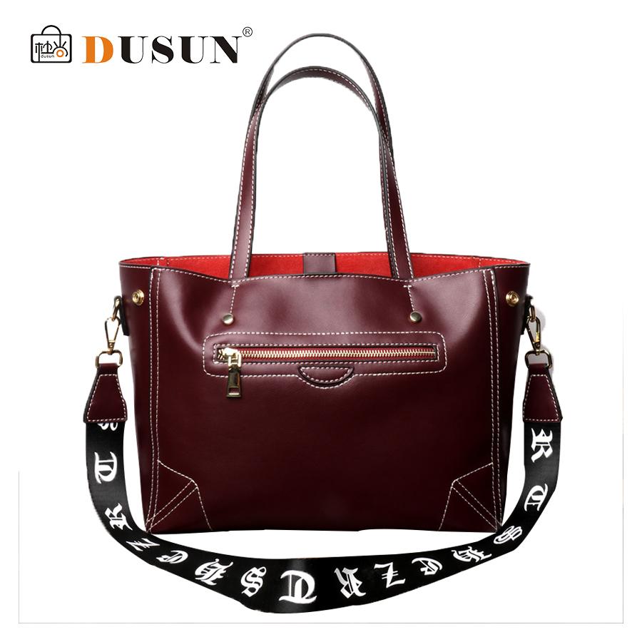 DUSUN Genuine Leather Women Shoulder Bag Fashion Women Printing Shoulder Belt Handbags New Females Solid Smiley Zipper Bolsa Sac - intl