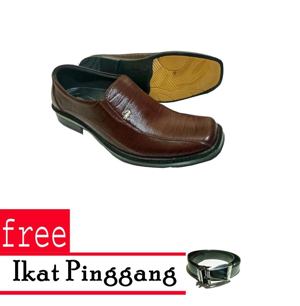 QiqiAji Crocodile Sepatu Pantofel Kerja Pria Kulit Asli Anti Selip Free Ikat Pinggang