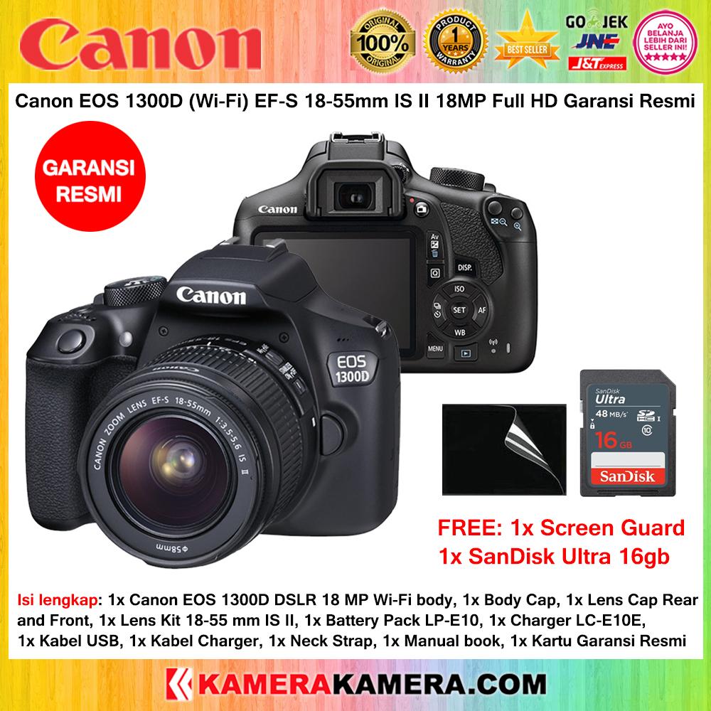 CANON EOS 1300D EF-S 18-55mm IS II WiFi 18MP GARANSI RESMI + Screen Guard + SanDisk Ultra 16gb