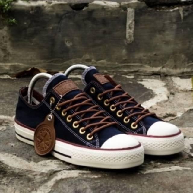FLASH SALE Sepatu Converse All Star Pria Wanita Cewek Cowok Tali Tan Ct Ox Low Pendek Import Navy