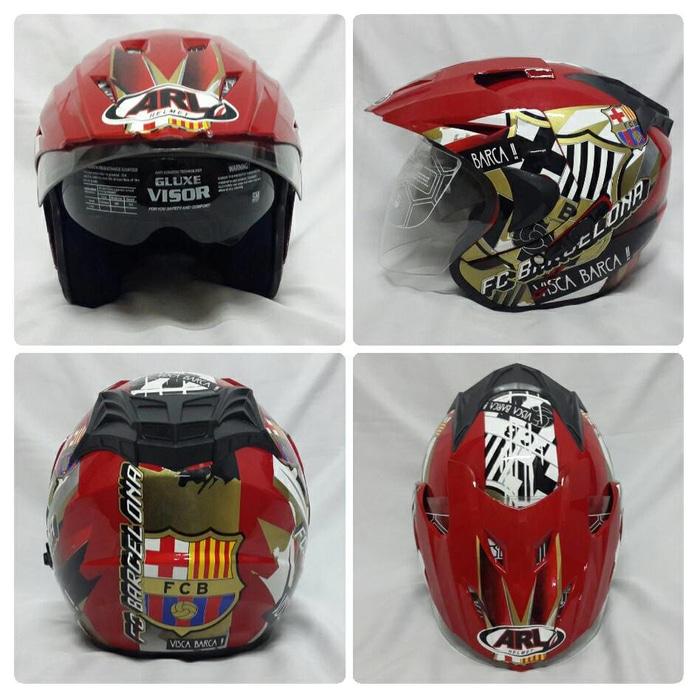 Helm Club Bola Half Face Double Visor  FC Barcelona  Merah.