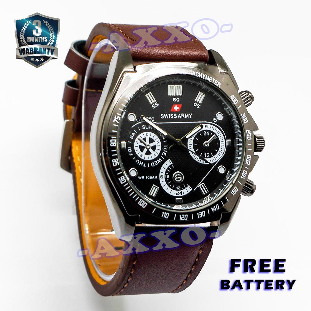 Swiss Army Jam Tangan Pria - Jam Tangan Kasual - Jam Tangan Kulit Sintetis - Hitam