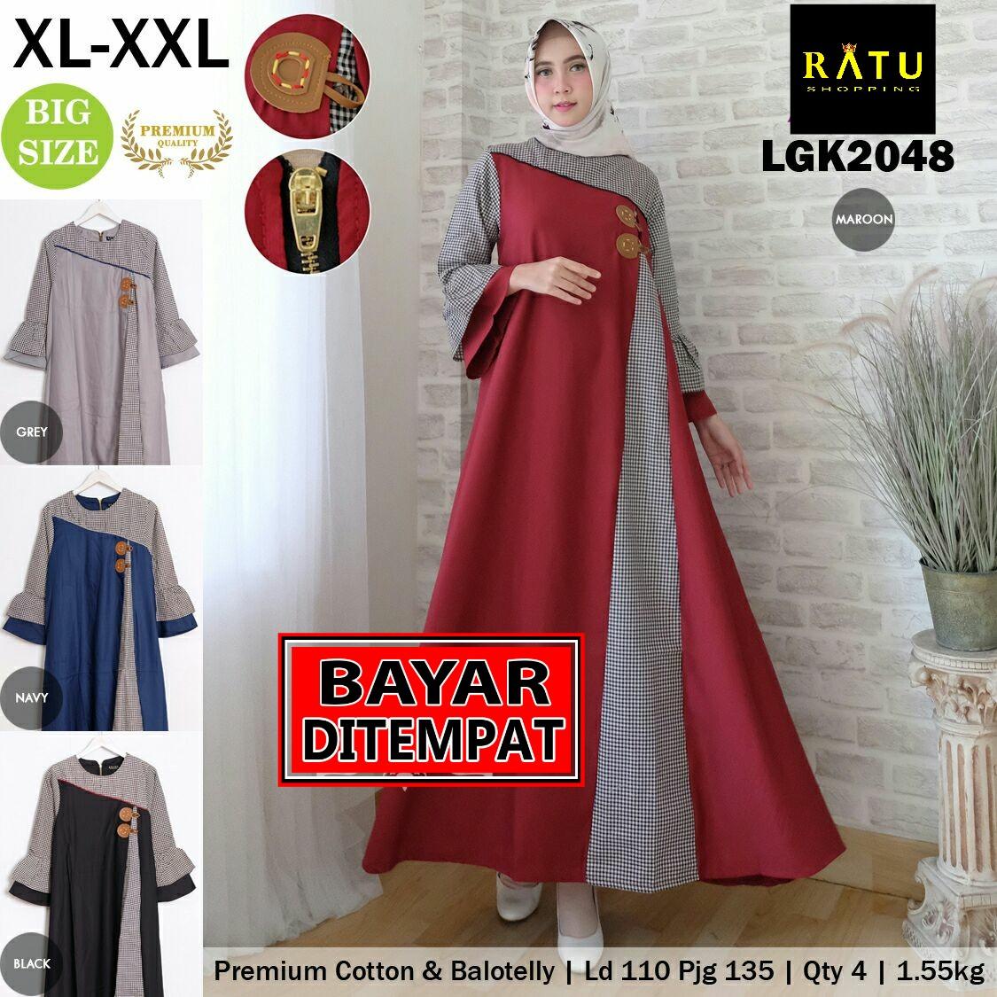 RATU SHOPPING Gamis lgk2048 KATUN XL XXL balotelly gamis motif batik gamis motif bunga/ gamis busui / gamis bumil / gamis jumbo / gamis big size / gamis plush size / gamis pesta / gamis harian / gamis fashion / gamis trendy