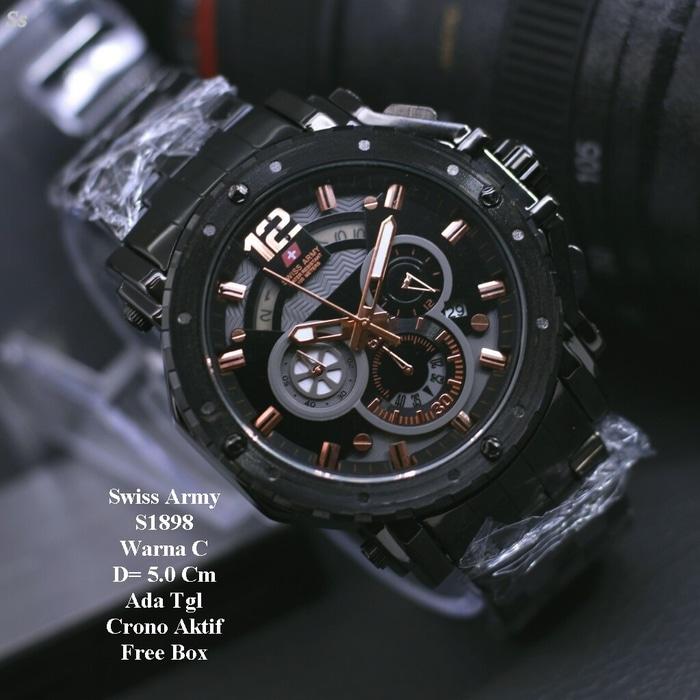 ORIGINAL_SWISS ARMY JAM TANGAN PRIA SPORT FASHION SA 7269 CHRONO AKTIF FULL STAINLESS BODY STRAP RANTAI TERBARU