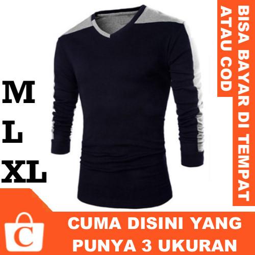 CORATCORETUDIO - Kaos Pria Cowok Laki Laki Lengan Panjang Polos HITAM Kombinasi ABU / 3 Ukuran M L XL / Kecil Kurus Besar Gemuk Gendut Jumbo / Kaos Hitam Pria Lengan Panjang / Kaos Hitam Cowok Lengan Panjang / Kaos Hitam Laki Laki Lengan Panjang