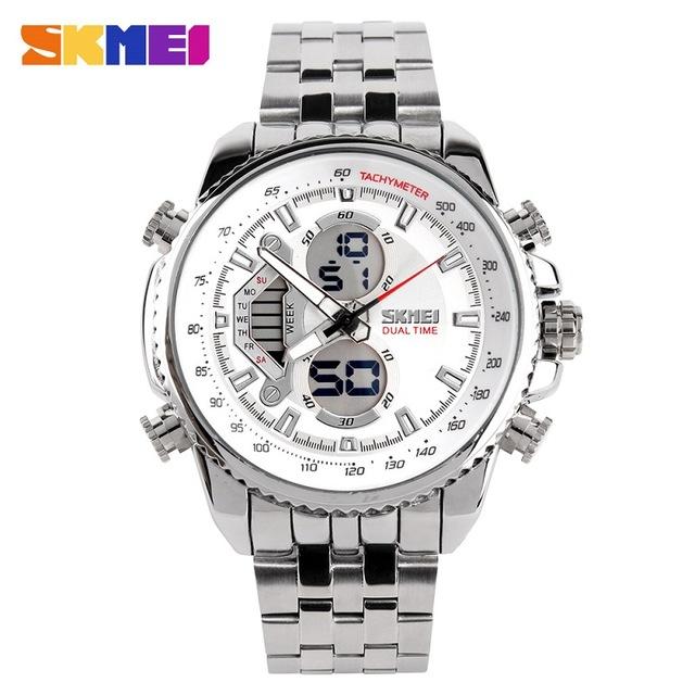 Jam Tangan Pria Stainless Dual-Time Analog Digital SKMEI 0993