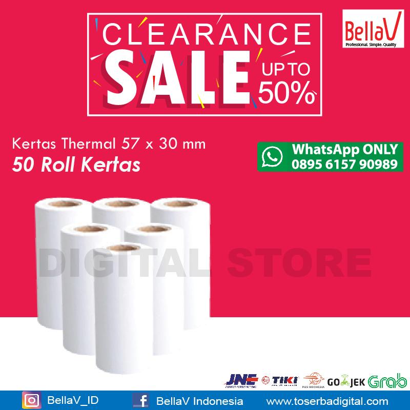 kertas thermal printer uk 57x30mm 50 roll kertas