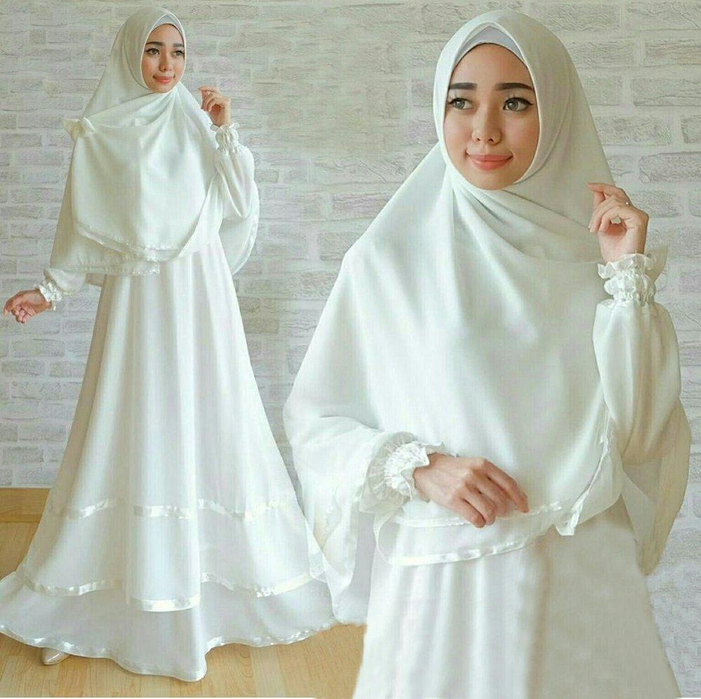Fashion.Area - Anggun Syari Putih - (Dapat Jilbab) / Dress Muslim / Gamis Wanita / Baju Muslim / Hijab Muslim / Fashion Muslim / Syar'i Muslim / Maxi Dress Lengan Panjang / Gamis Modern / Gamis Busui