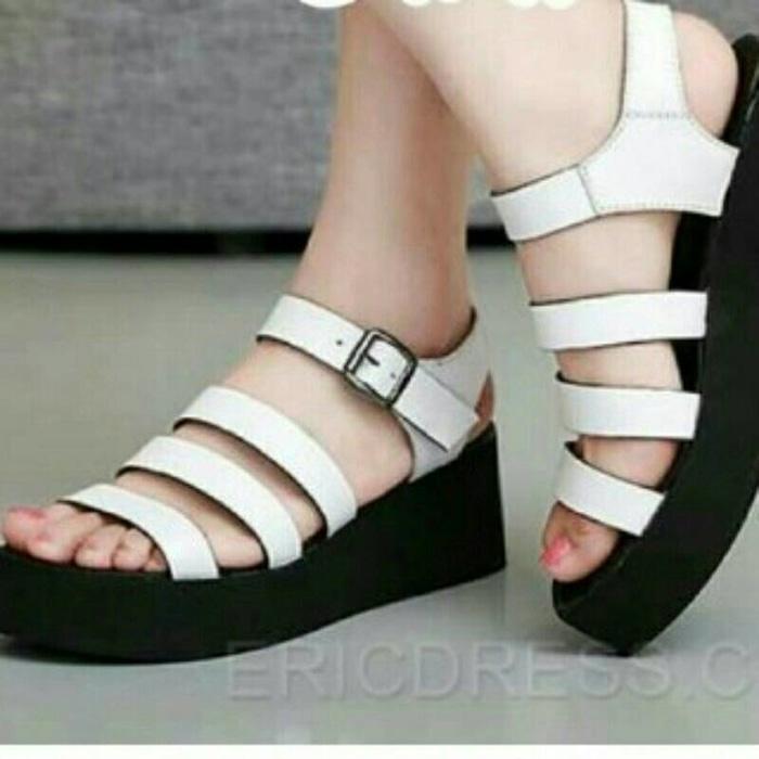 Wedges Spons Putih Ban3 / wedges / wedges murah / slip on / high heels impor / sepatu sneakers / sandal keren / sandal flat / sepatu wanita / sandal wanita / sepatu sandal / sepatu