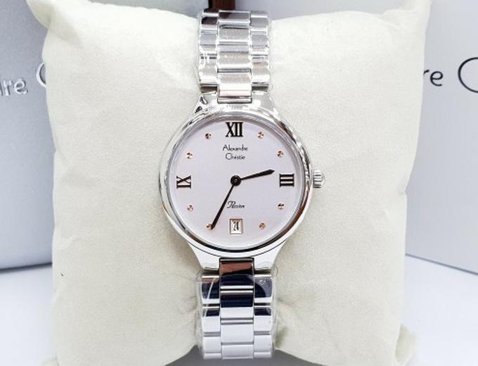 Jam Tangan Rantai Original Wanita Cewek Perempuan Alexandre Christie Original Rantai Stainless Steel Tanggal Tahan Air Original Terbaru Simple Elegan Mewah Diskon Promo Terlaris Termurah Alexandre Christie AC 2696 Original Silver Putih Murah