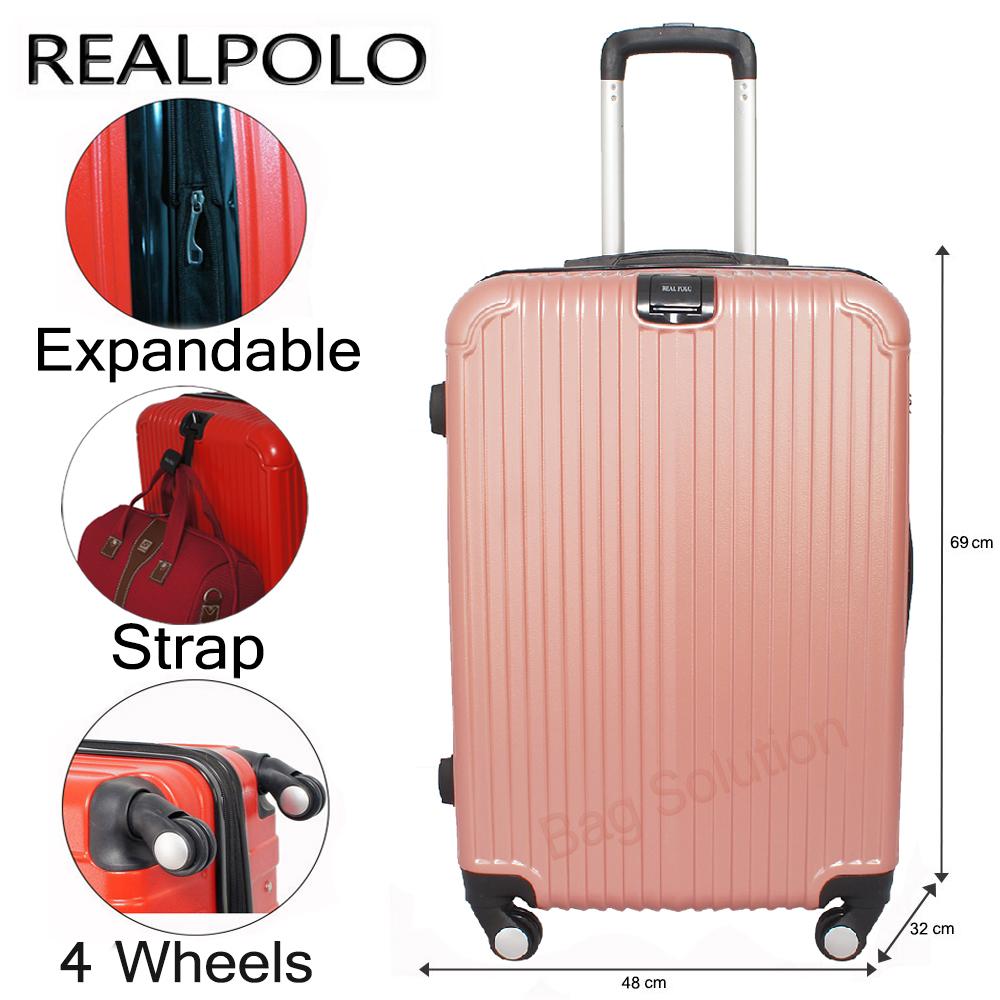 Real Polo Tas Koper Hardcase Fiber ABS - 4 Roda Putar - GGEJ Size 28 Inch - Rose Gold
