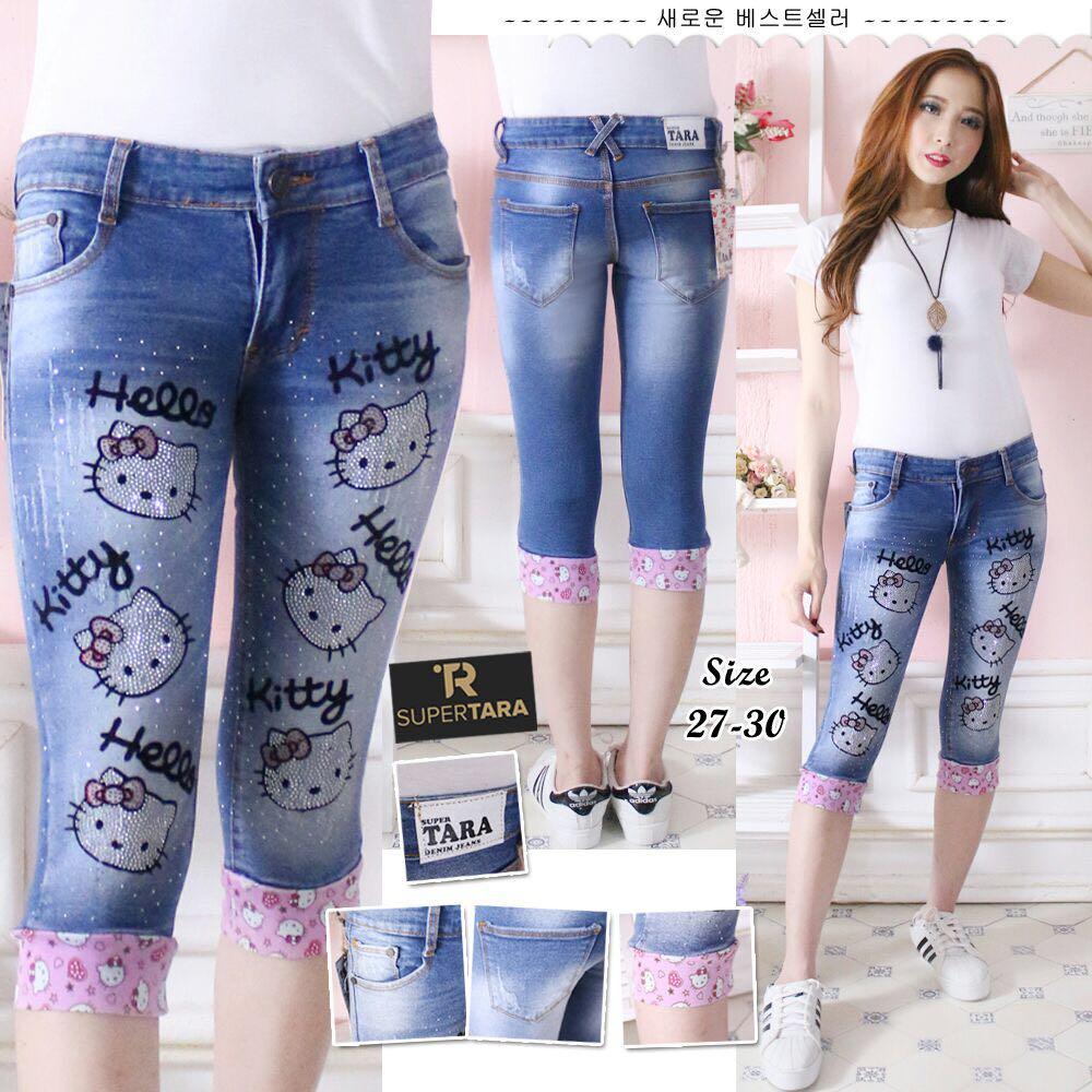 BNTG Celana Jeans Wanita 7/8 Motif Stic Balik..