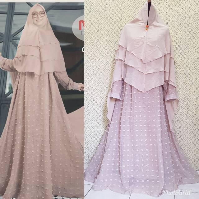wrn putih maron tosca magenta coksu sarah gamis set bhn rubiah full furing terbaru termurah bagus