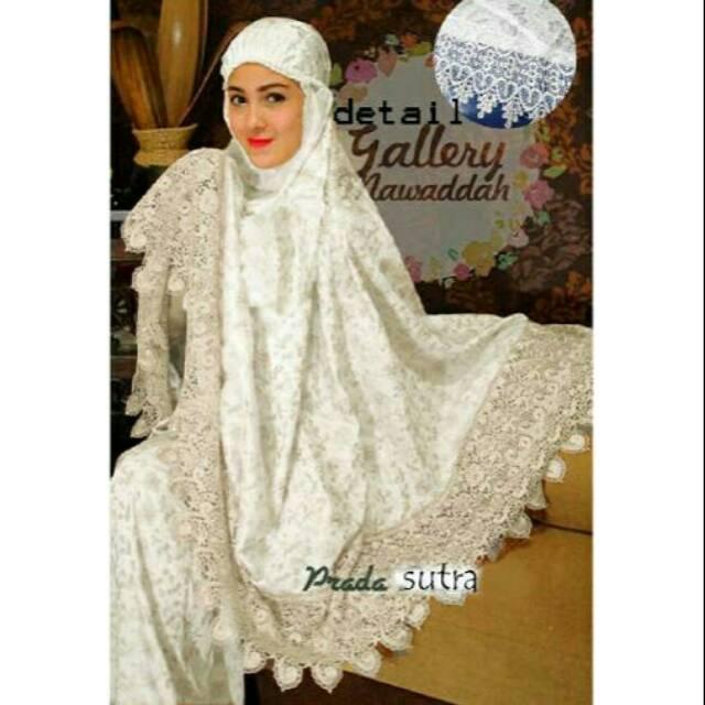 Mukena sutra dubai prada sutra mix brukat + tas white