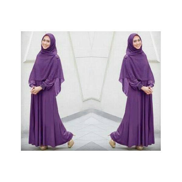 Gamis Dres Set Baju Muslim Maxi Oki Ungu Fashion Wanita