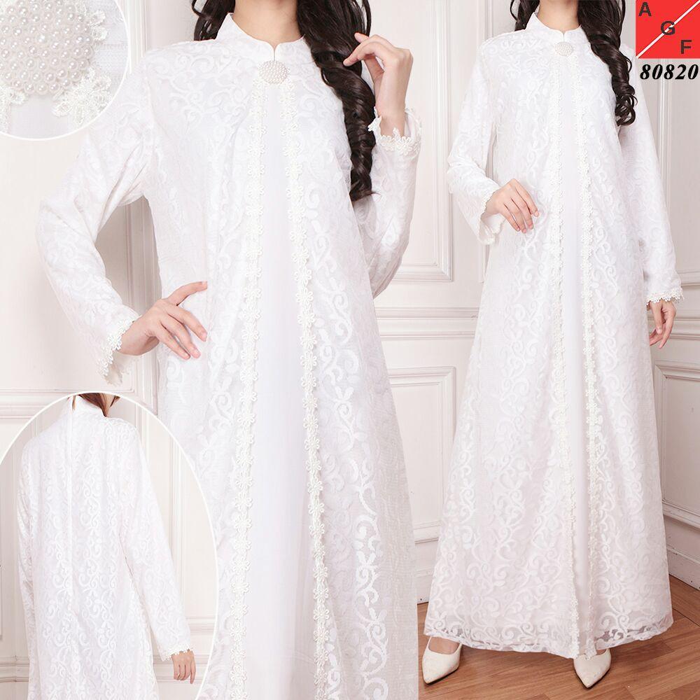 Gamis Putih Brukat brokat pesta / umroh/haji 4L brokat biasa