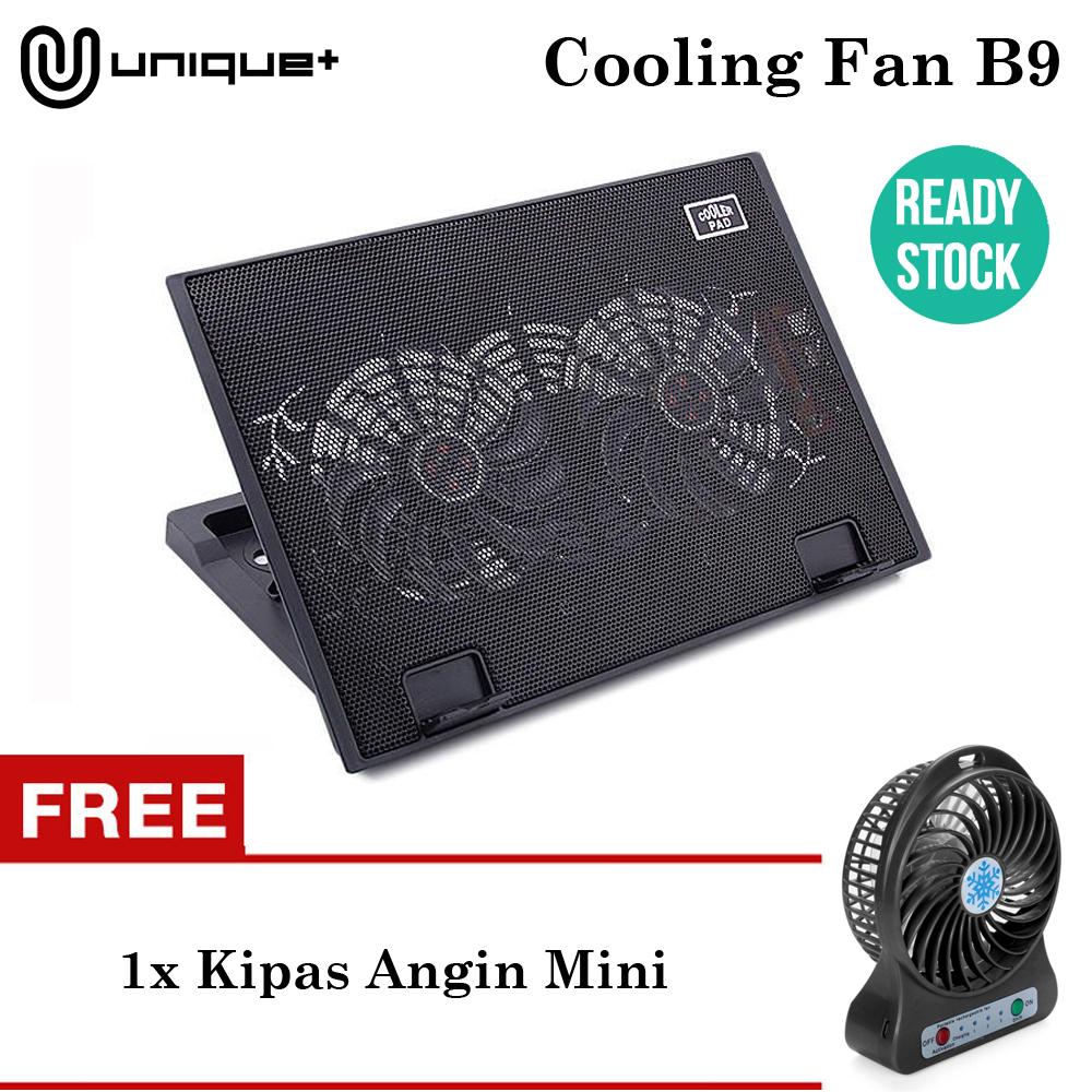 Unique Cooling Pad Laptop Fan Kipas Angin Pendingin Laptop Cooler Coolpad B9 Hitam FREE KIPAS ANGIN MINI FRESH SUMMER RANDOM COLOR