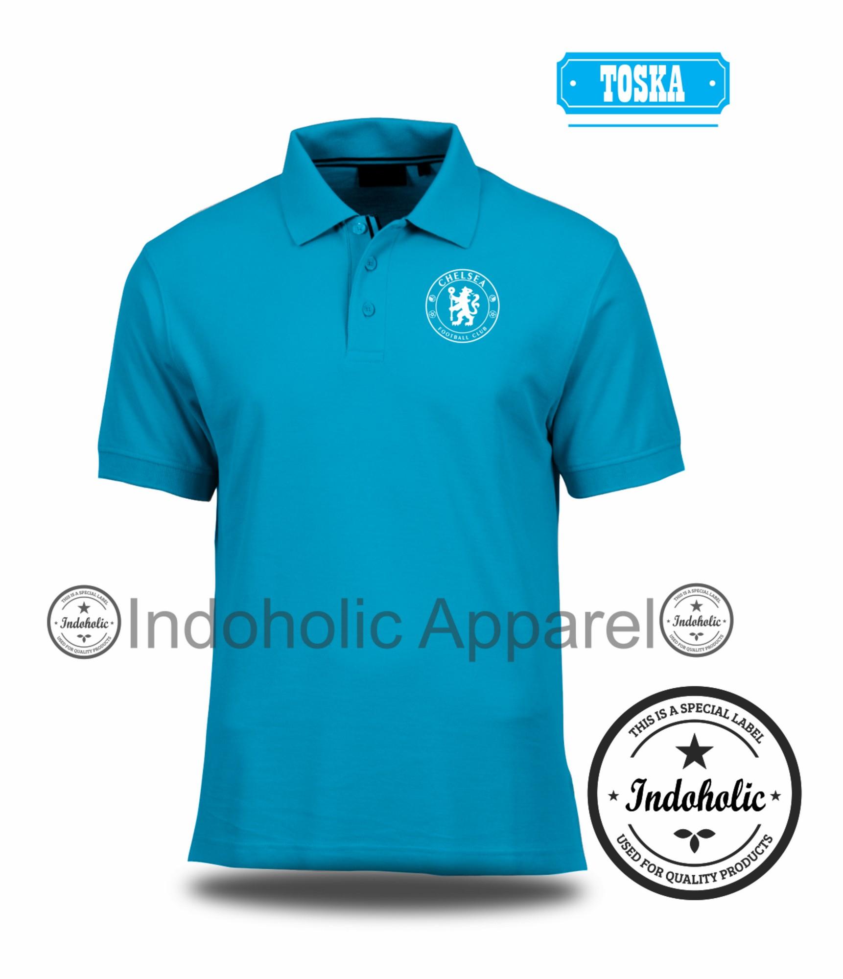Polo Shirt Kaos Distro Football Club Liga Inggris England League klub sepak bola Chelsea Branded T-Shirt Fashion Pria Wanita Cowok Cewek Baju T-Shirt Jakarta Bandung Terbaru Jaman Now Kekinian Atasan Pakaian Polos Pendek Kerah Berkera