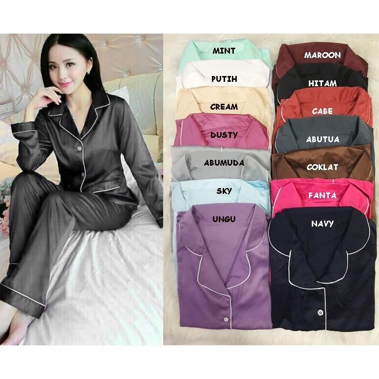 PIYAMA Pajamas Panjang Bahan Sateen Velvet Baju Celana Panjang