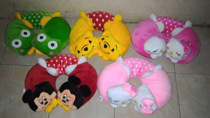Bantal Leher Kepala Karakter Mickey Keroppi Hello Kitty Bahan Halus