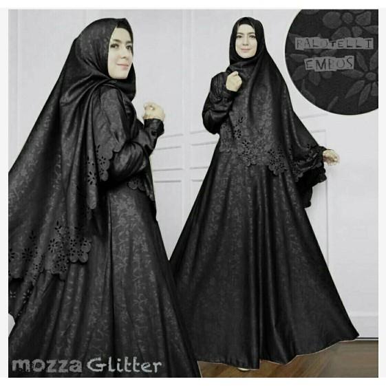 Gamis Syari Baju Muslim / Gamis Set Syari Mozza Jaguar Glitter Set Hitam Terbaru