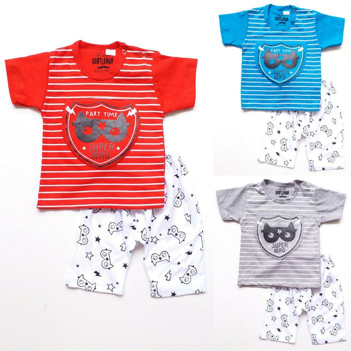 New Baju Setelan Anak Bayi Laki Cowok Kaos Garis Topeng Superhero