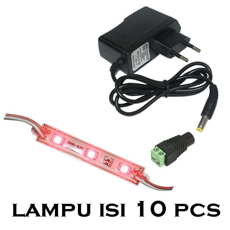 EELIC LAU-5050 -3LED MIX ISI 10 PCS LAMPU STRIP LED 10 LAMPU LED MODUL TERDAPAT 30 MATA STRIP MODULE LED CHIP DC12 VOLT -1.4 WATT PER 1 PCS LAMPU ( 3 MATA STRIP ) + ADAPTOR MALE AC/DC 12 VOLT 2 AMPERE( ADT-2AMP) + Jack Power DC 2.1x5.5mm CCTV 12V Femal