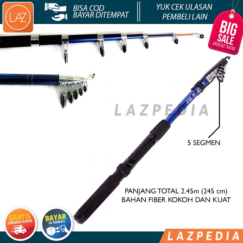 Laz COD - Joran Pancing Panjang Portable 245cm Fiber Glass Sea Fishing Rod 5 Segments 2.45M Alat Pancing / Hitam - Lazpedia