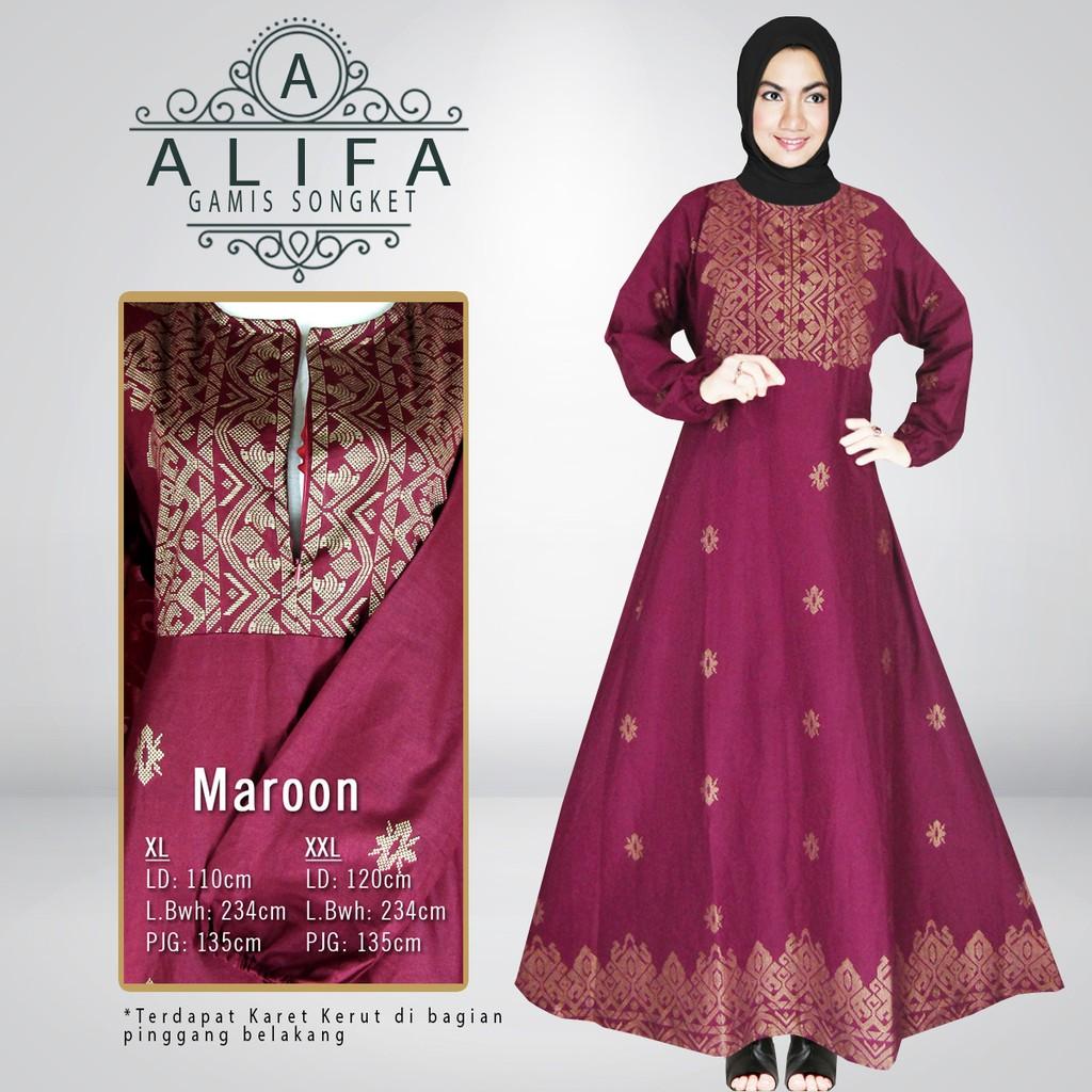 GAMIS JUMBO ALIFA ORIGINAL GAMIS BIG SIZE/ Gamis cantik motif songket - Marun