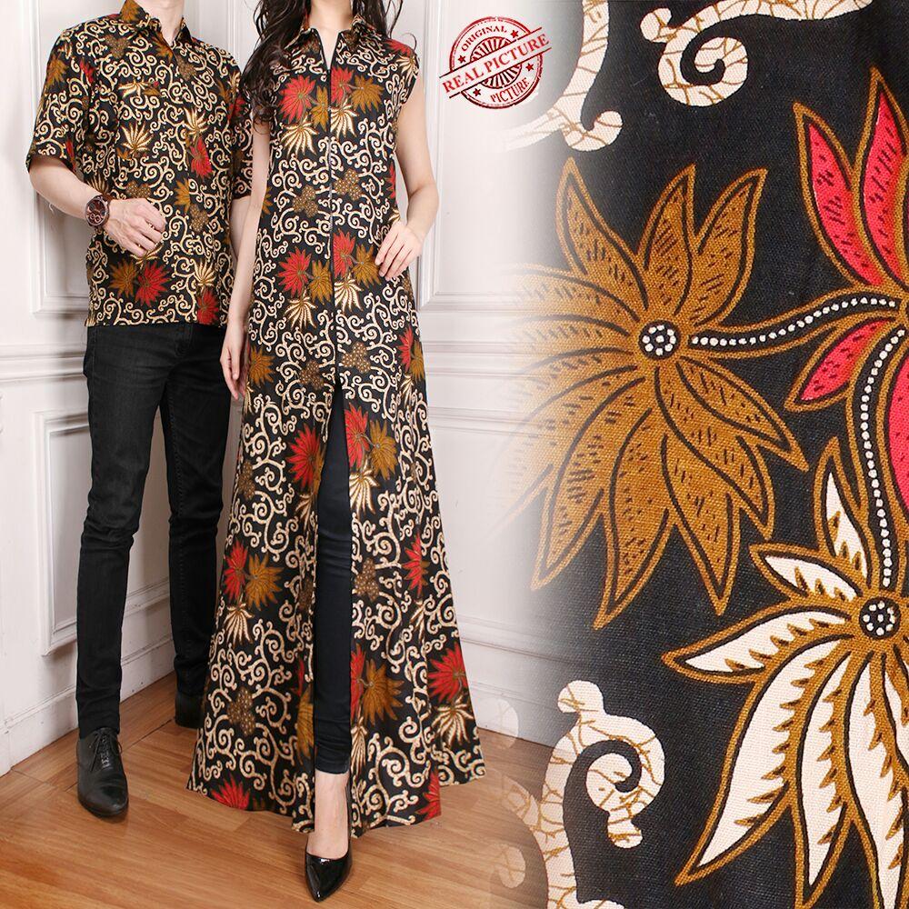 Glow fashion Couple Batik blazer 2in1 batik dress maxi panjang atasan blouse long tunik kemeja wanita long dress dan atasan kemeja pria shirt Katheri