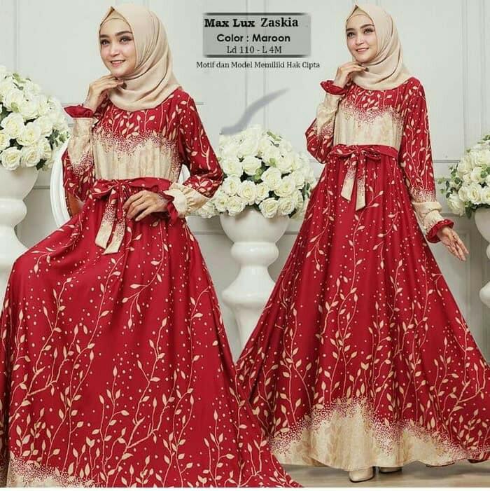 Baju Busana Muslim Gamis Maxi Fashion Wanita/Gamis Maxi Zaskia Maroon