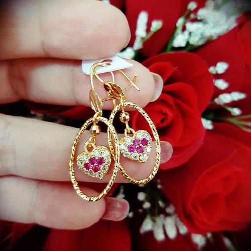 anting love cantik xuping gold bulat gantung
