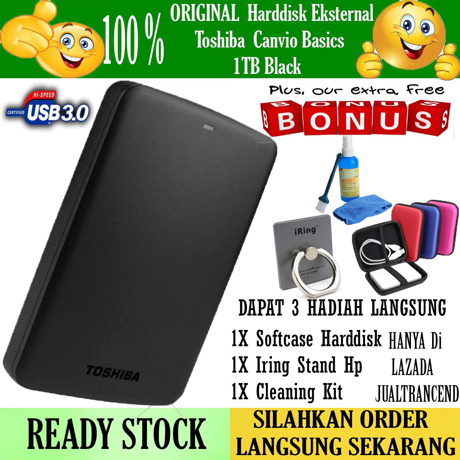 Promo!! Toshiba HDD External Canvio Basic USB 3.0 1 TB - Hitam + Gratis Case Harddisk + Iring Stand Hp + Cleaning Kit ( Pembersih PC & Notebook )