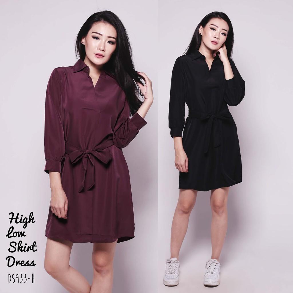 High Low Shirt Dress Celena Casual Dress Pakaian Wanita DS933-H