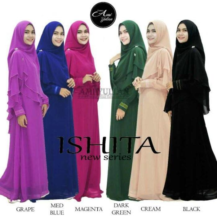 ishita syari set gamis ceruti busui polos simple elegan