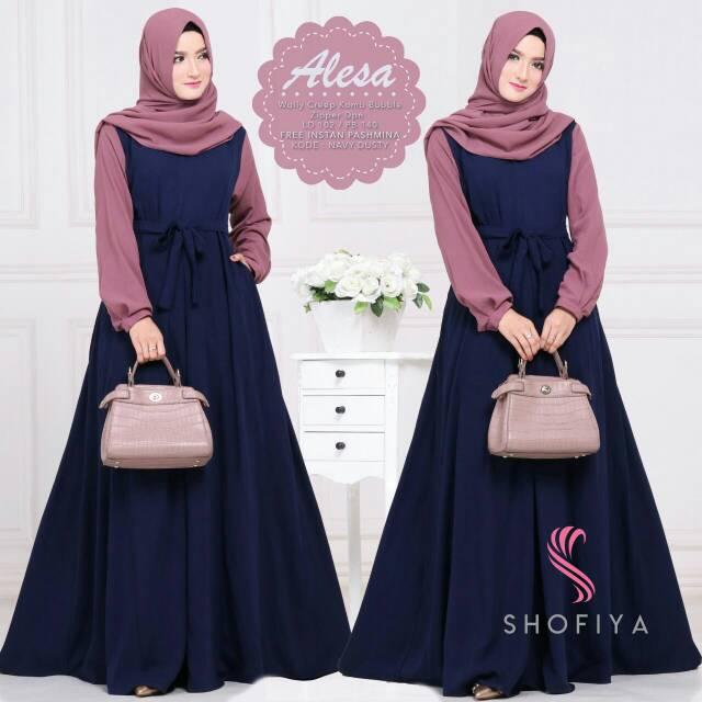 Busana Muslimah Alesha - Baju Gamis Syari Set Kerudung Ori by Shofiya