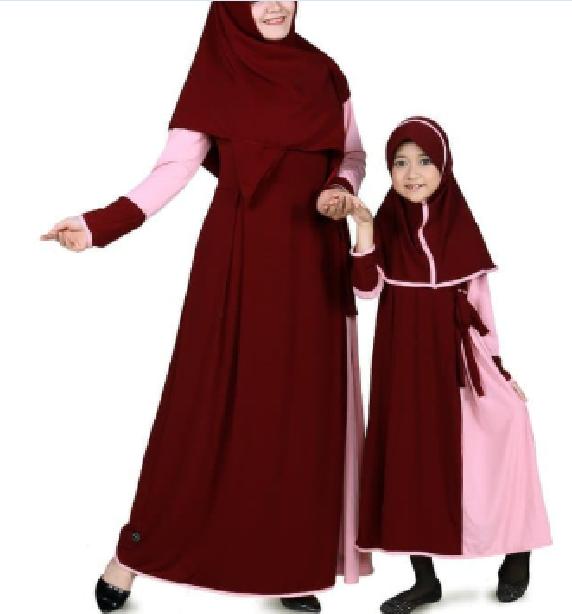 Baju Muslim Couple Ibu Anak Gamis Jersey - Marun CMJRN02
