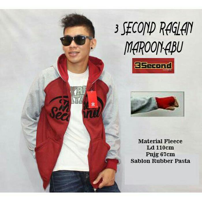 JAKET SWEATER HOODIE FINGER 3SECOND RAGLAN MAROON GREY JUMPER PRIA WAN
