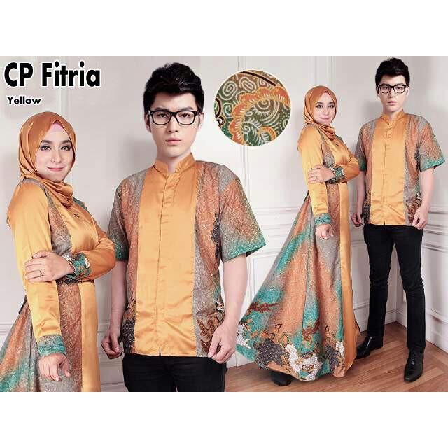 Couple Batik Muslim- Sarimbit Couple- Batik Couple Gamis Gold Fitria