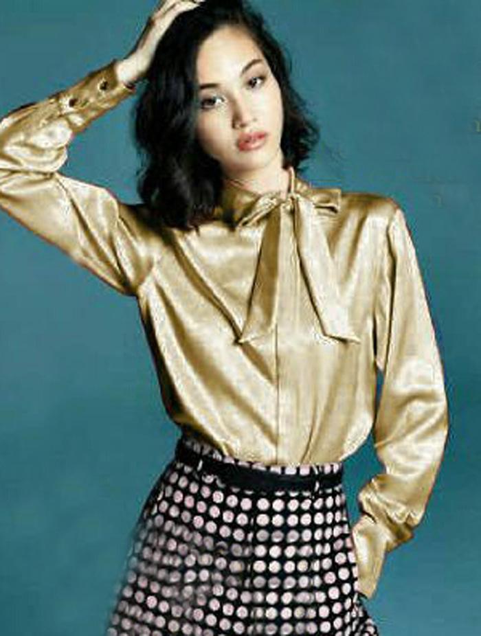 BAJU ATASAN PAKAIAN WANITA IMPORT OBRAL KEMEJA BLOUSE SATEN VELVET GOLD TERBARU FG
