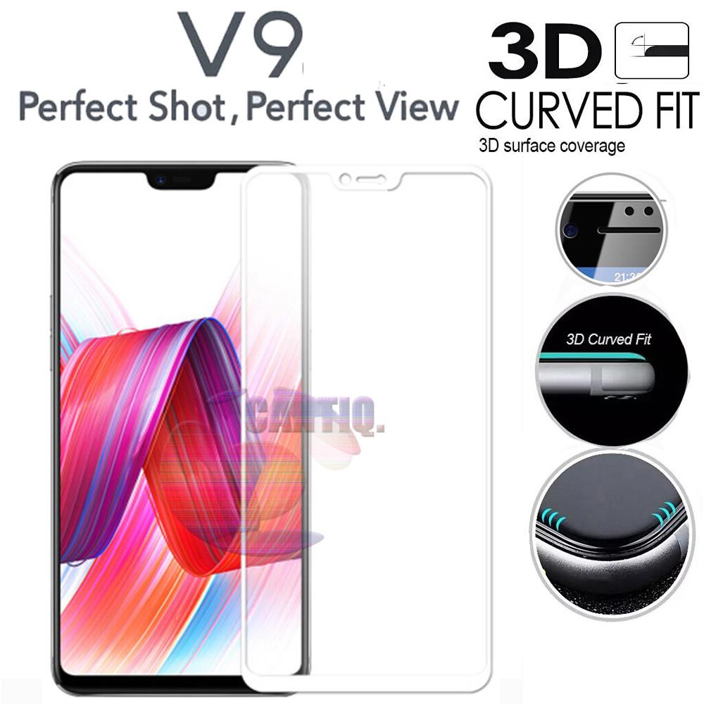 Tempered Glass Full Screen White Vivo V9 9H Screen Anti Gores Kaca / Screen Guard / Screen Protection / Vivo V9 / Pelindung Layar Kaca Full Vivo V9 / Depan Only / Temper Full Melengkung - White / Putih