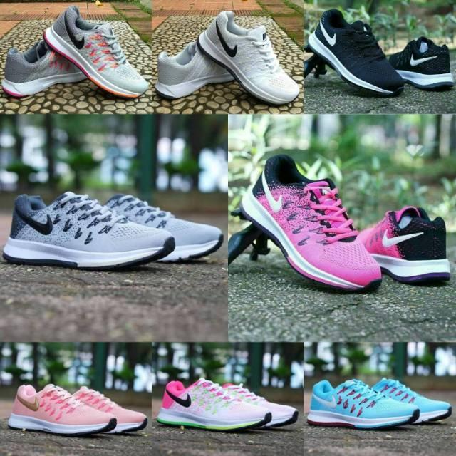 Nike Zoom Vegasus Rajut Size 36-40 Sepatu Wanita Olahraga Running Sneakers Warna Pink Putih Hitam