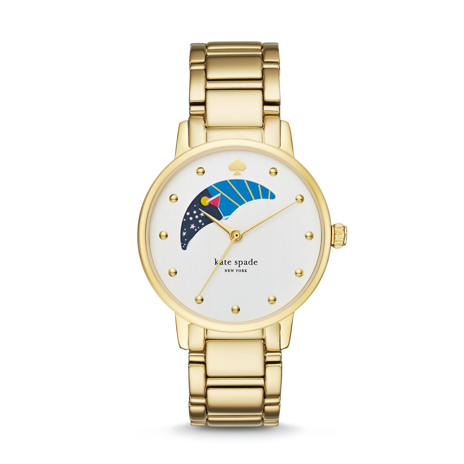 Jam Kate Spade Kate Spade Gramercy – White Moonface Round Dial 34mm – Stainless Steel – Gold – Jam Tangan Wanita – KSW1072 – SL