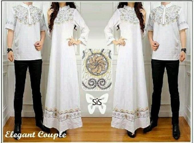 Baju busana muslim pasangan putih gamis Elegant couple white Ukuran L