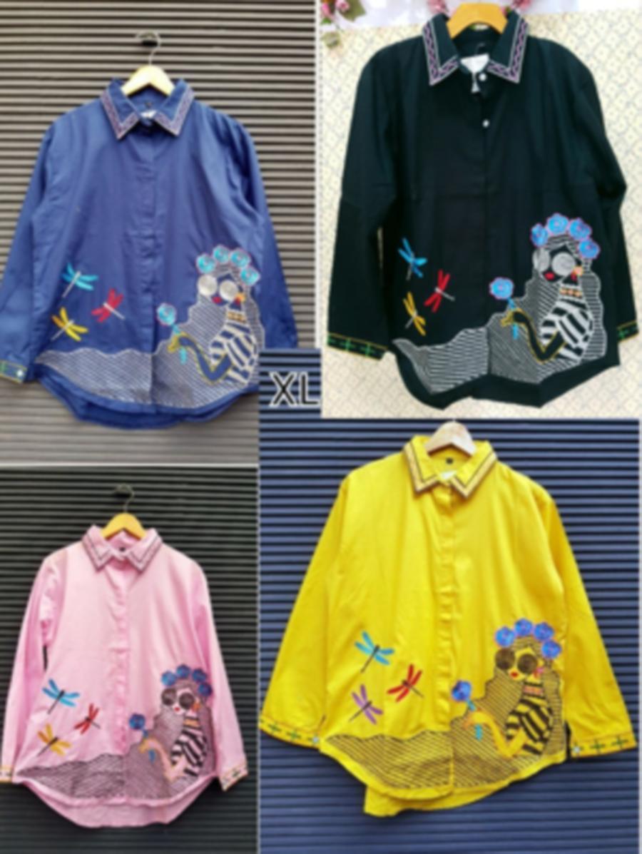 sale kemeja burung zara wanita katun bordir baju kerja kuliah kantor SJ0038
