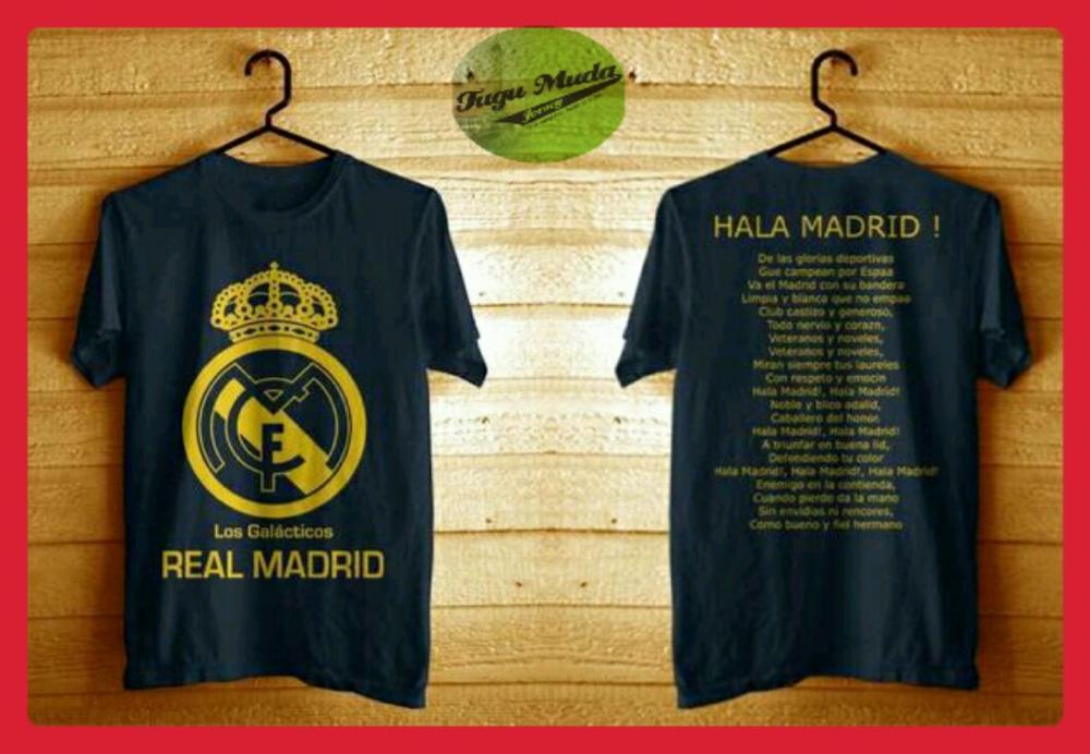 Kaos Real Madrid Anthem Gold Warna Hitam (Baju Kaos Distro Bola Terbaru RMCF Madridista) Big Size XXXL